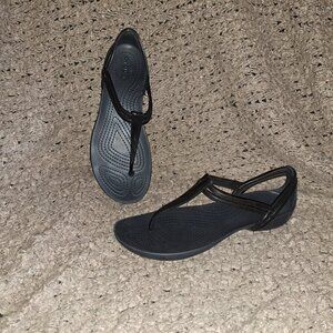 CROCS-Isabella Sandals Black T Strap Jelly Thong Slingback-Sz 6-Excellent